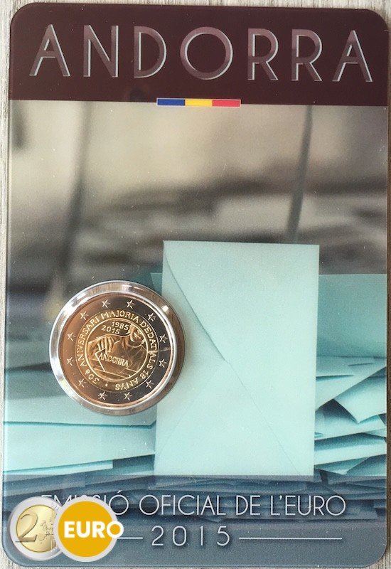 2 euros Andorra 2015 - Mayoría de Edad 18 BU FDC Coincard