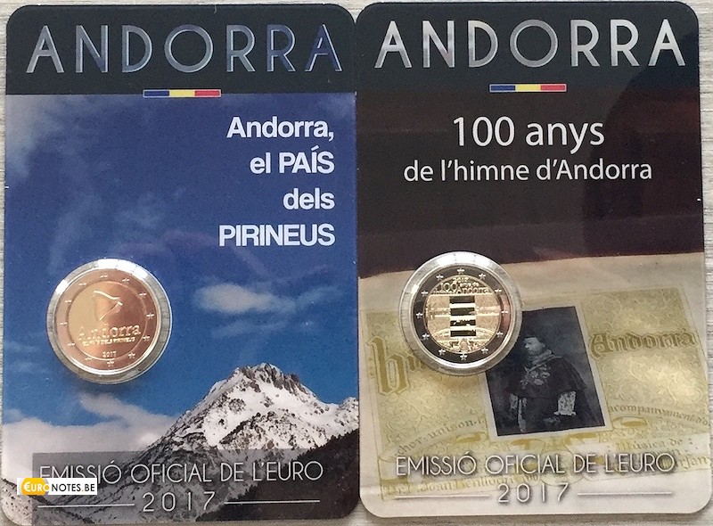 Commemorative coins ANTHEM + PYRENEAN COUNTRY BU ANDORRA 2 x 2 EURO 2017 