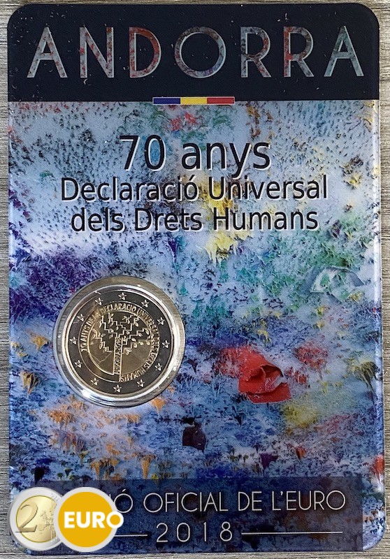 2 euros Andorra 2018 - 70 años Derechos Humanos BU FDC Coincard