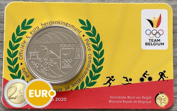 5 euros Bélgica 2021 - Team Belgium Tokio BU FDC Coincard en relieve