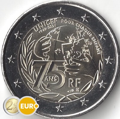 2 euros Francia 2021 - 75 años UNICEF UNC