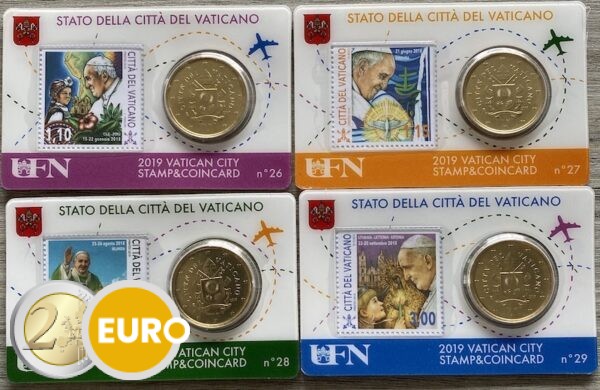 50 cent en postzegel coincard Vaticaan 2019 - nr 26 + 27 + 28 + 29