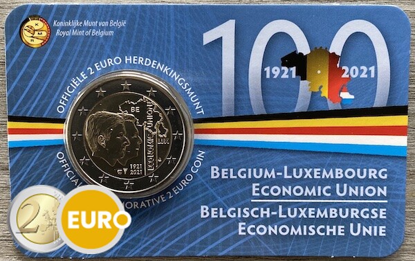 2 euros Bélgica 2021 - 100 años UEBL BU FDC Coincard NL