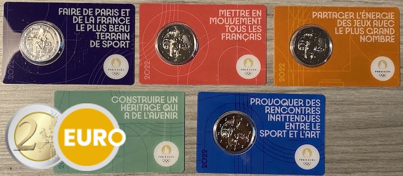 5 x 2 euros Francia 2022 - Genio lanzamiento de disco Arco del Triunfo BU FDC Coincard