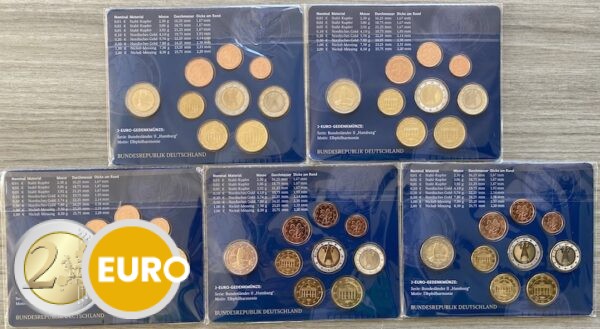 Serie de euro BU FDC Alemania 2023 ADFGJ + 2 euros Hamburgo