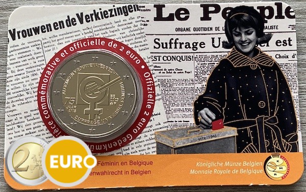 2 euros Bélgica 2023 - 75 años sufragio femenino BU FDC Coincard FR