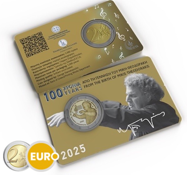 2 euros Grecia 2025 - Mikis Theodorakis BU FDC Coincard