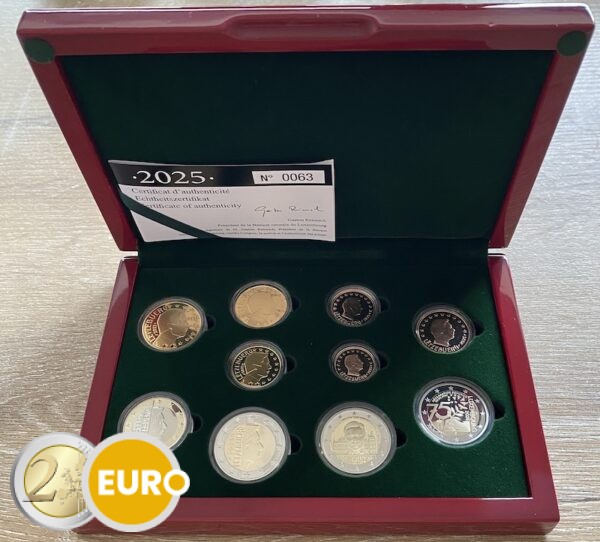 Euro set BE Proof Luxembourg 2025 + 2 x 2 euro Schuman accession to the throne Henri D Mintmark