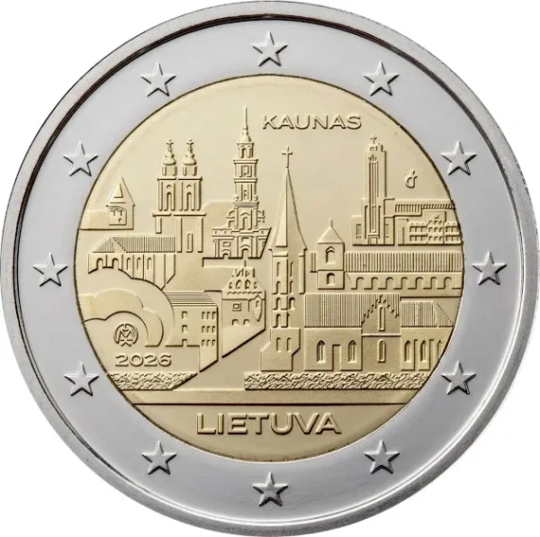 2 euros Lituania 2026 - Ciudad de Kaunas BU FDC Coincard