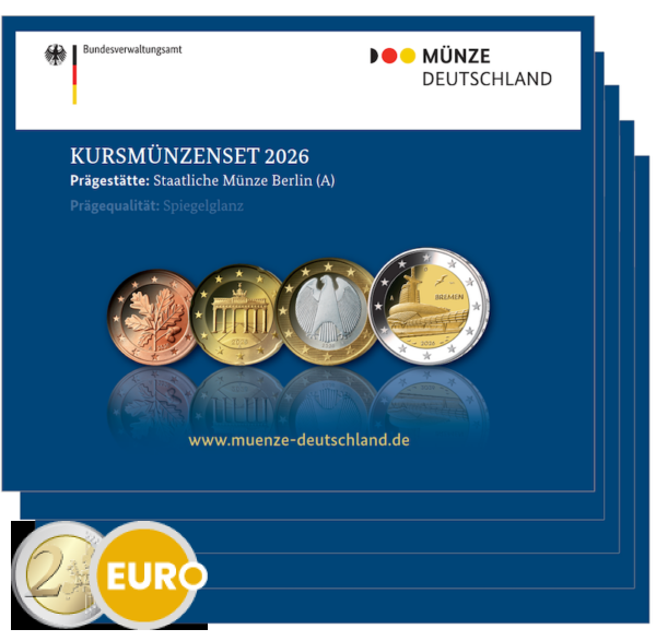 Serie de euro BE Proof Alemania 2026 ADFGJ + 2 euros Bremen
