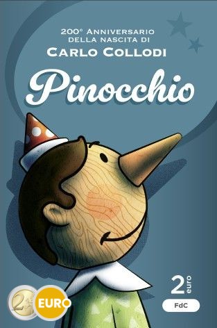 2 euros Italia 2026 - Carlo Collodi Pinocho Pinocchio BU FDC Coincard