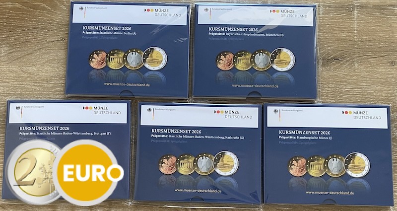 Serie de euro BE Proof Alemania 2026 ADFGJ + 2 euros Bremen