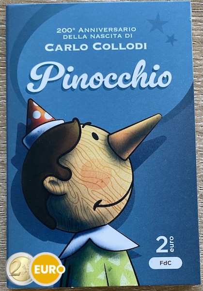 2 euros Italia 2026 - Carlo Collodi Pinocho Pinocchio BU FDC Coincard
