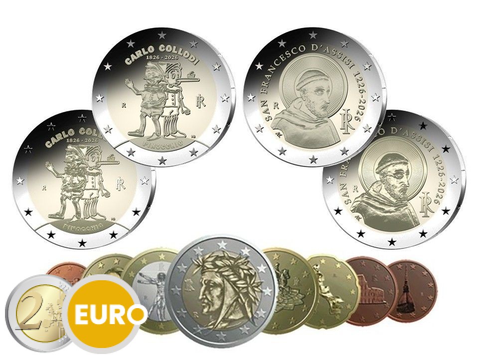 Serie de euro BE Proof Italia 2026 + 4 x 2 euros BE Proof y BE Proof Inverso